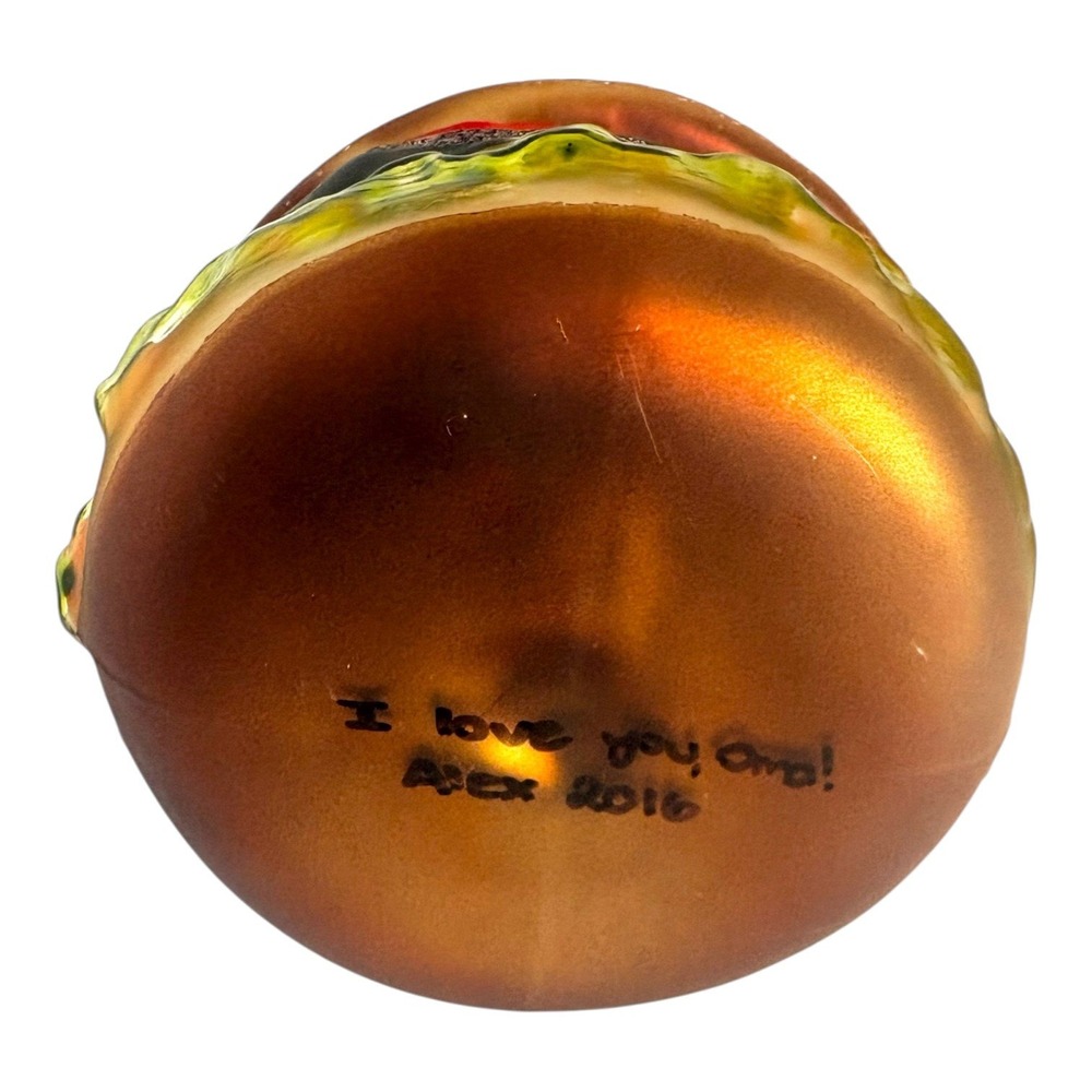 Glass Cheeseburger Christmas Ornament Hand Painted Glitter Foodie Holiday Decor - Picture 6 of 7